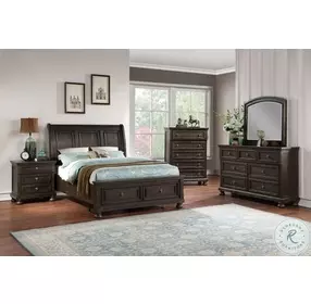 Lauren Brushed Brown Acacia Sleigh Storage Bedroom Set