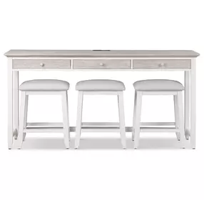 Islamorada Dapple Gray Performance Fabric Upholstered Rectangular Console Table with Stools and USB Charging