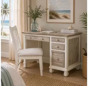 Island Haven Dapple Grey and Blanc 48" Desk and Chair Set