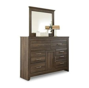 Juararo Dark Brown 6 Drawer Dresser and Rectangular Mirror