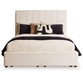 Shoralli Beige King Upholstered Storage Panel Bed