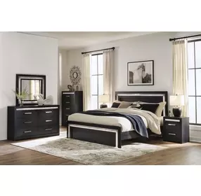 Shoralli Black Panel Bedroom Set with LED