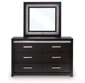 Shoralli Black 6 Drawer Dresser with LED and Rectangular Mirror