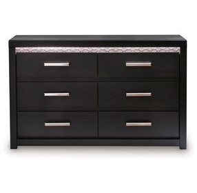 Shoralli Black 6 Drawer Dresser with LED