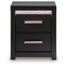 Shoralli Black 2 Drawer Nightstand with USB Charging and LED