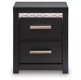 Shoralli Black 2 Drawer Nightstand with USB Charging and LED