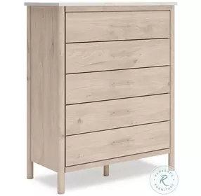 Cadmori Tan And White 5 Drawer Wide Chest