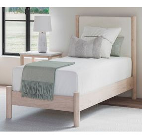 Cadmori Tan And White Twin Upholstered Panel Bed
