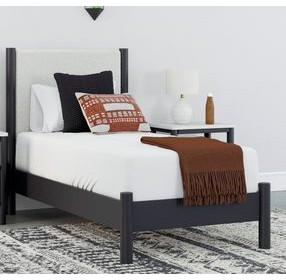 Cadmori Black And White Twin Upholstered Panel Bed