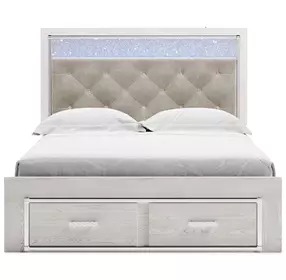 Altyra White and Gray Queen Upholstered Storage Panel Bed with LED
