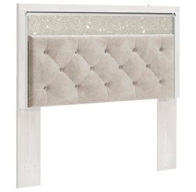 Altyra White and Gray Queen Upholstered Panel Headboard with LED