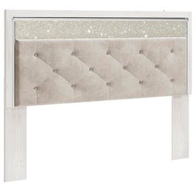 Altyra White and Gray King or California King Upholstered Panel Headboard with LED