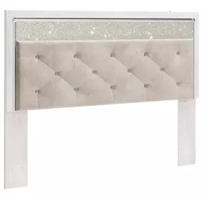 Altyra White and Gray King or California King Upholstered Panel Headboard with LED