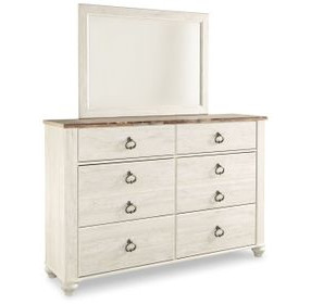 Willowton Whitewash 6 Drawer Dresser and Rectangular Mirror