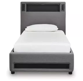 Cayberry Gray Twin Upholstered Panel Bed with LED
