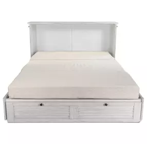 Surfside Weathered White Queen Storage Cabinet Bed with Mattress and USB Charging