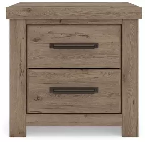 Garistyn Light Brown 2 Drawer Nightstand with USB Charging