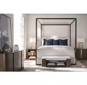 Carino Cocoa and Beige King Upholstered Canopy Bedroom Set