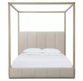 Carino Sand Cerused and Beige King Upholstered Canopy Bed