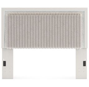 Ravalori Matte White and Gray Queen Upholstered Panel Headboard