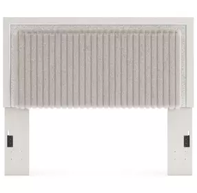 Birmonton Matte White and Gray Queen Upholstered Panel Headboard