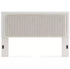 Birmonton Matte White and Gray King Upholstered Panel Headboard