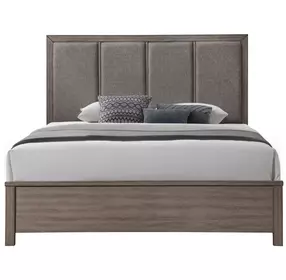 Harrisburg Gray and Brown California King Upholstered Panel Bed