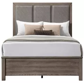 Harrisburg Gray and Brown Queen Upholstered Panel Bed