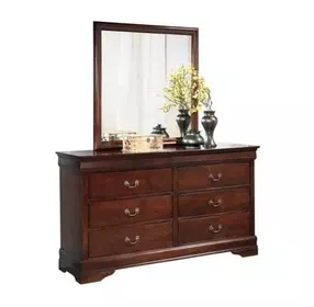 Alisdair Reddish Brown 6 Drawer Dresser and Rectangular Mirror
