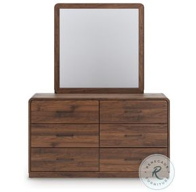 Hollinaze Walnut Brown 6 Drawer Dresser with Mirror