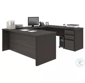 Prestige Bark Grey And Slate 71" U Shaped Executive Desk With Pedestal