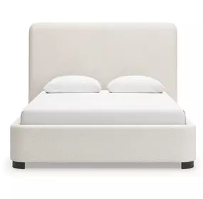 Whittgate Beige Performance Fabric Queen Upholstered Panel Bed