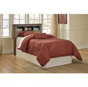 Trinell Warm Rustic Plank Twin Bookcase Headboard with Nailhead Trim