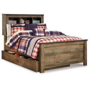 Trinell Brown Full Bookcase Storage Bed with Nailhead Trim