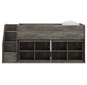Frandern Warm Gray Twin Loft Bed with Bookcase Storage