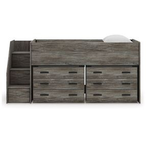 Frandern Warm Gray Twin Loft Bed with Drawer Storage