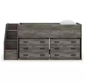 Frandern Warm Gray Twin Loft Bed with Drawer Storage