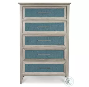 Blue Isles Ocean Blue and Aged Ivory 5 Drawer Woven Chest