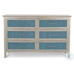 Blue Isles Ocean Blue and Aged Ivory 6 Drawer Woven Dresser