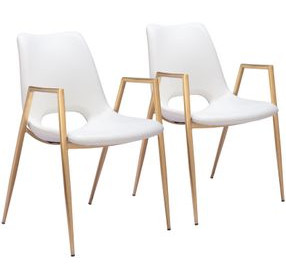 Desi White and Gold Dining Chair Set of 2