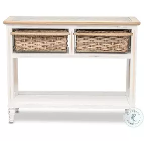 Ocean Mist Weathered White 2 Basket Rectangular Console Table