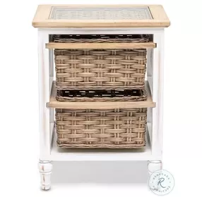 Ocean Mist Weathered Wood and White Distressed 2 Basket Storage Cabinet