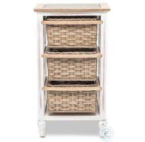 Ocean Mist Weathered Wood and White Distressed 3 Basket Storage Cabinet