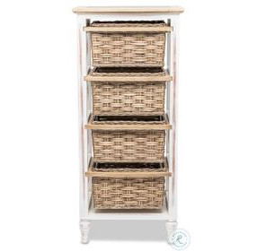 Ocean Mist Weathered Wood and White Distressed 4 Basket Vertical Storage Cabinet