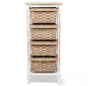 Ocean Mist Weathered Wood and White Distressed 4 Basket Vertical Storage Cabinet