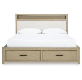 Calmoro Upholstered Bookcase Storage Panel Bed