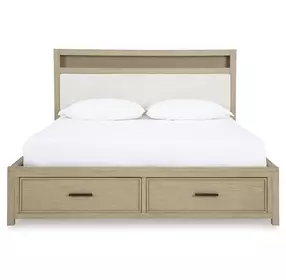 Calmoro Upholstered Bookcase Storage Panel Bed