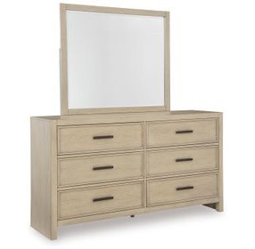 Calmoro Gray Wash 6 Drawer Dresser and Rectangular Mirror