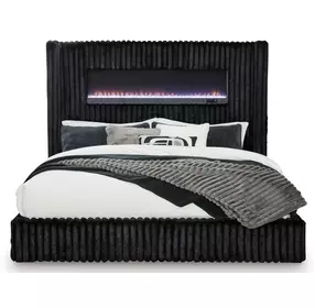 Agrander Black Queen Upholstered Platform Bed with LED