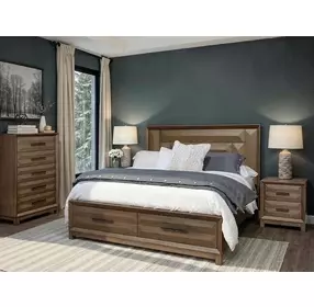 Callisto Bourbon Brown and Santa Cruz Upholstered Storage Panel Bedroom Set